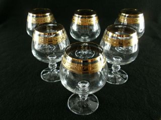 Rare Vintage German THERESIENTHAL 6 Brandy Snifter & 6 Sherry Goblets w/ Gold 2