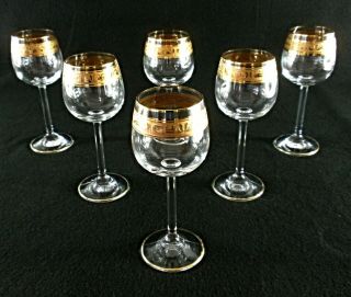 Rare Vintage German THERESIENTHAL 6 Brandy Snifter & 6 Sherry Goblets w/ Gold 5