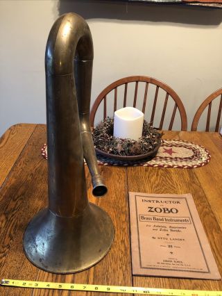 Rare Antique Zobo Brass Marching Band Instrument W/ Instructor Booklet 1896