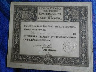 King Edward Vii - Rare Invitation To His Coronation