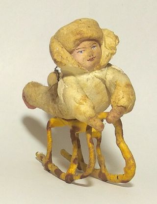 Rare Antique Christmas Ornaments Boy On Sled Soviet Cotton Toy Ussr 1930s