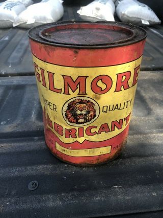 Vintage Gilmore Lubricant Grease Can 10 Pound Metal Oil Graphic Rare