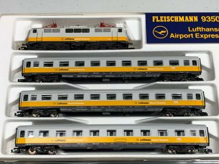 Rare Fleischmann N Scale Lufthansa Airport Express 4 - Car Set 9350