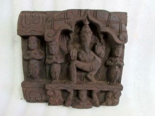 Antique Old Rare Hand Carved Hindu God Ganesha Saint Figure Wall Penal Statue