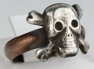 Ww2 German Pilot Ring Wwii Luftwaffe Sterling Silver Skull Bones Air Force Rare