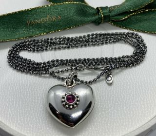 Pandora Silver Pendant Necklace Rhodolite Heart Locket 390332rhl - 80 Rare