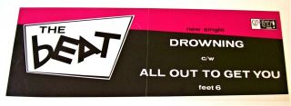 The Beat Rare U.  K.  Record Company Promo Poster - Banner " Drowning " Single In 1981
