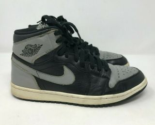 Worn Rare Og Nike Air Jordan Retro 1 High Black Grey Shadow Sz 10 Banned Qs Toe