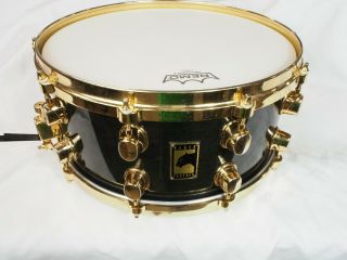 RARE Mapex Black Panther 14 x 7 Snare drum black Premium series Gold hardware 3