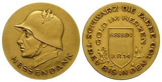 Old German Medal Hessendank " Gold Im Herzen " 27g,  D.  40mm - Vergoldet,  Ii - Rare
