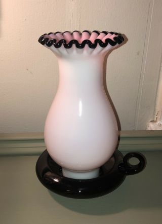 Fenton Black Rose Crest Glass Lamp Rare Stunning