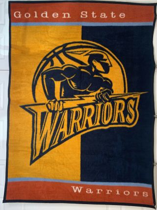 Rare Vintage Golden State Warriors Throw Blanket Biederlack 78x58 Nba Basketball