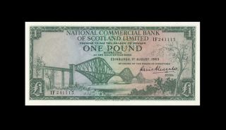 1.  8.  1963 National Bank Of Scotland 1 Pound Rare ( (gem Unc))