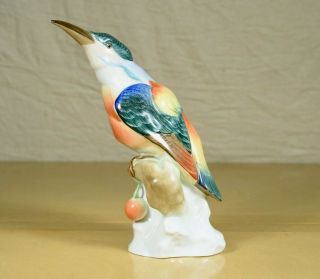 Rare Vintage Herend Hungary Handpainted Bird On Branch Porcelain Figurine