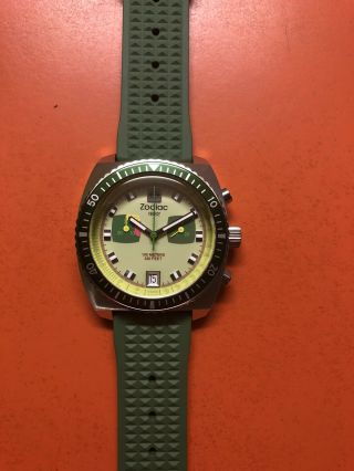 Zodiac Sea Dragon Men’s Chronograph Watch - Rare Green Dial Quartz Swiss Diver