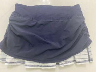 Lululemon Run Chase Me Skirt Skort Sz 4 Navy Blue White Stripe Very Rare