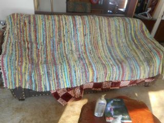 Rare Antique Large Handmade Rag Rug Measures 98 In By 58 Approximate Colors