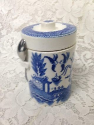 Vintage Rare Ucagco,  Blue Willow,  3 - Pc Coffee Or Sugar Jar 5.  5in T X 3.  25in D