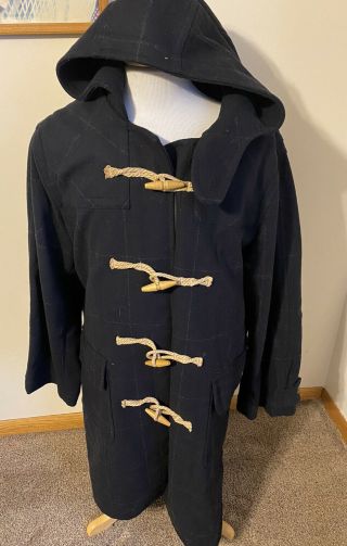 Vintage Rare Polo Ralph Lauren Black Gray Plaid Toggle Hood Long Duffle Coat Xl