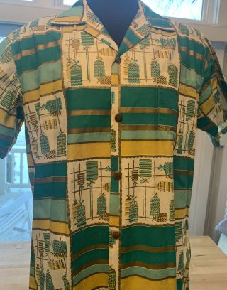 Vintage 1950s Stan Hicks Hawaiian Casuals Aloha Button Down Hawaiian Shirt Rare