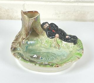 Very Rare Wembley Ware Pottery Lustre ‘swaggie Fishing’ Ashtray - Stamped