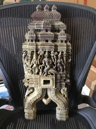 Rare Antique Indian Hindu Processional Carving Of Goddess Kartikya