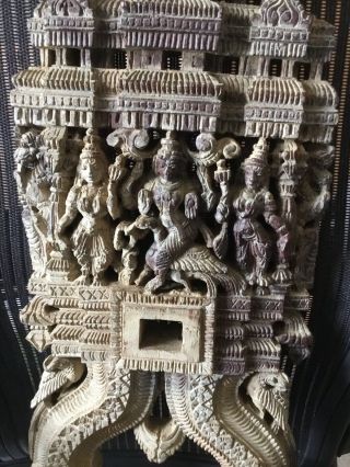 Rare Antique Indian Hindu processional carving of Goddess Kartikya 4