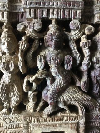 Rare Antique Indian Hindu processional carving of Goddess Kartikya 6