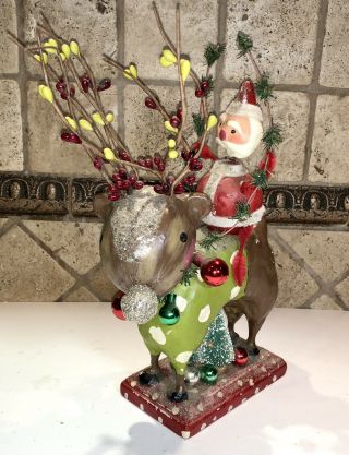 Penny Mcallister Folk Art Christmas Santa & Reindeer Bobble Head 2007 Rare