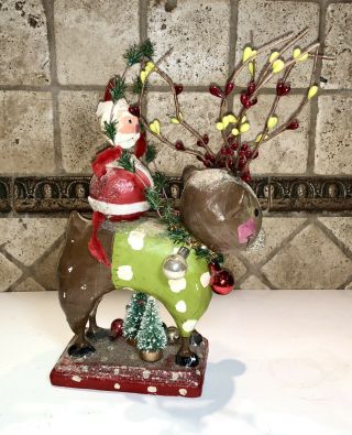 Penny McAllister Folk Art CHRISTMAS Santa & Reindeer Bobble head 2007 RARE 2