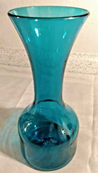 Rare Blenko Glass 5810 Wayne Husted Bottle Vase Teal Blue Green Sandblasted Mk
