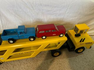 Vintage Metal Mighty Tonka Car Carrier w 2 Jeeps and Rare Late 60 ' s 3