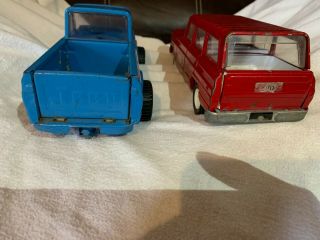 Vintage Metal Mighty Tonka Car Carrier w 2 Jeeps and Rare Late 60 ' s 5