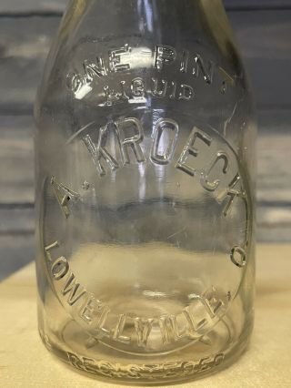 1 Pint A.  Kroeck Milk Bottle Lowellville Ohio Oh O Mahoning County Dairy Rare