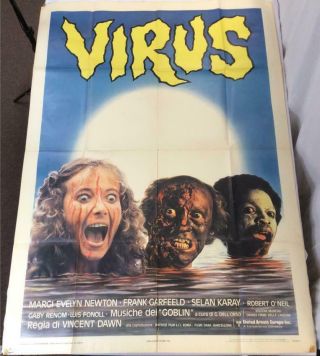 Virus Movie 1980 Rare Vintage Folded One Sheet Poster - 39 " X 55 "