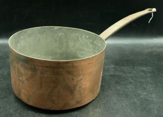 Rare 9 1/4 " Dia X 5 " Deep Antique French Copper & Cast Iron Sauce Pan Pot (c4)