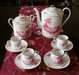 Rare Antique Limoges Hand Painted Coffee Tea Set,  Pot,  Sugar,  Four Cups &saucers