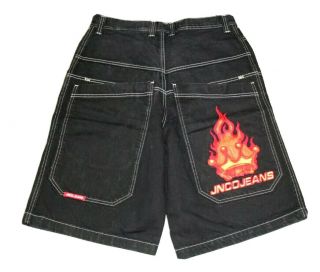 Rare Vintage 90s Jnco Jeans Embroidered Flame Logo Skater Shorts Sz 33 Wide Leg