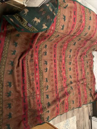 Vintage Pendleton Wool Camp Blanket Moose,  Canoes,  Maple Leaves Rare 86x80