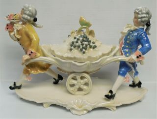 Antique German Karl Ens Porcelain Figurines W/ Wheeled Cart.  Rare Piece