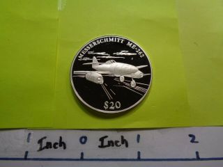 Messerschmitt Me - 262 Wwii German 1st Jet Plane Liberia 999 Silver Coin Rare A - 6