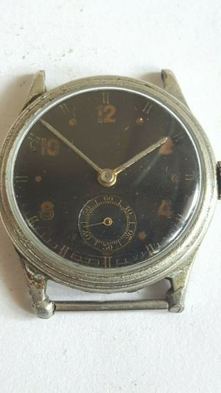 Vintage Rare Swiss Made Watch Black Dial 15 Jewels Rubis Military Wwii