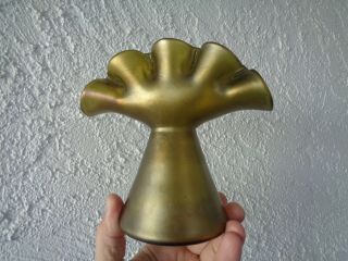 Loetz Tulip Vase Old 5 Finger Fan Vase Rare Color Quality Antique Art Glassware