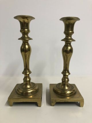 Antique Rare 19c Russian Heavy Brass Candlesticks Candle Holders With Base