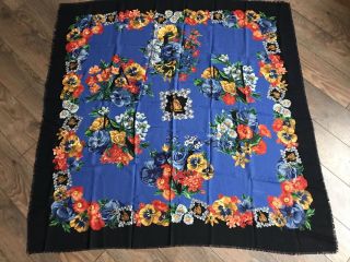 Lanvin Shawl Vintage Multicolor Wool Silk Scarf Flower Rare Wrap Large