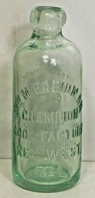 C1900 Rare Agua Hutch Soda Bottle W/ Lion - Wm.  M.  Friedman Key West,  Fla.