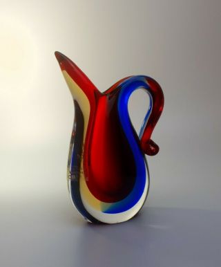 Rare Signed Luigi Onesto Murano Red Blue Amber Submerged Sommerso Art Glass Vase