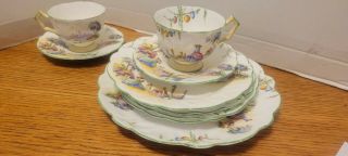 Rare Aynsley Venetian Lady Tea Cups Saucers & Plates