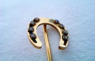 Extremely Rare 15ct Gold & Enamel Lucky Horse Shoe Victorian Stick Pin C1886