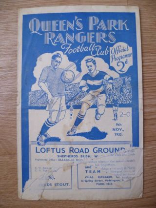 1935/36 Queens Park Rangers V Bournemouth & Ba 9th Nov - Rare